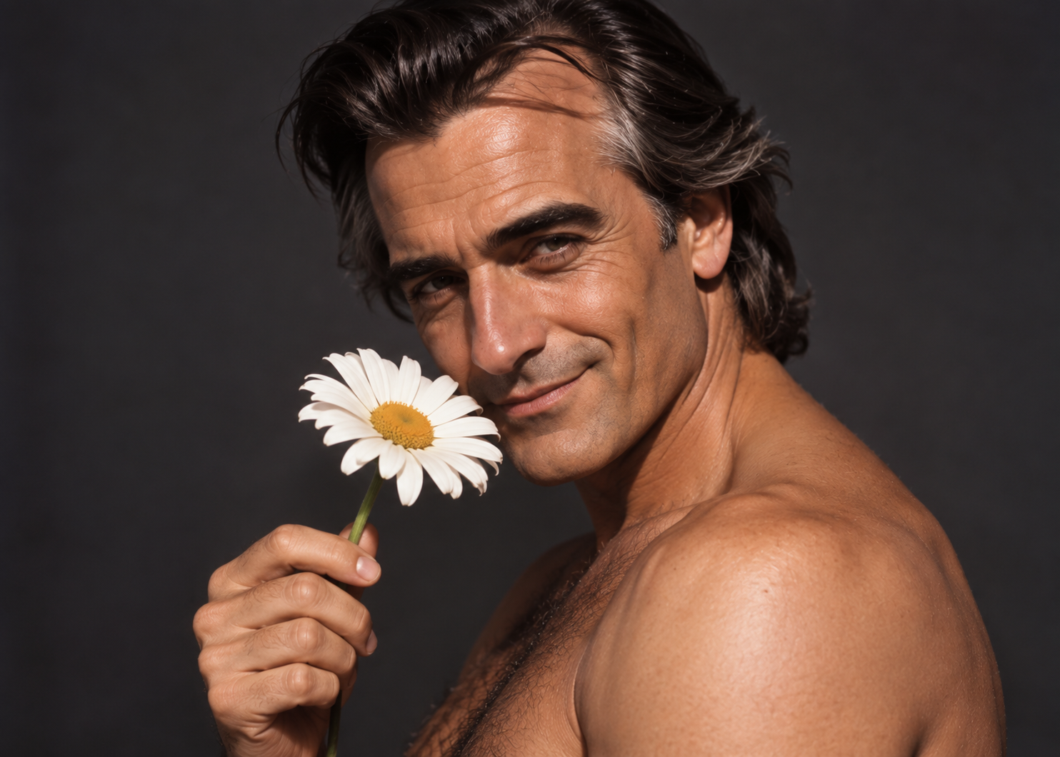 Benjamin Nathan Bell romantic publicity photograph with daisy